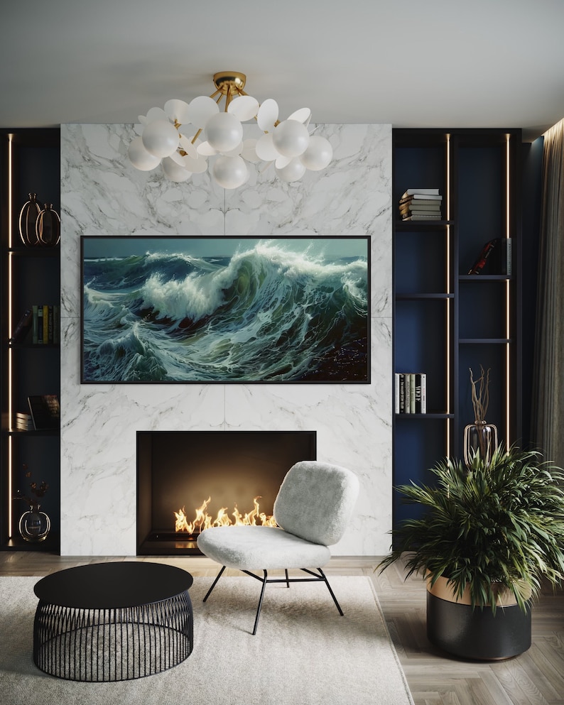 Ocean's Majesty - Dynamic waves crest and tumble with frothy elegance in this captivating canvas print, invoking the power and grace of the sea.
