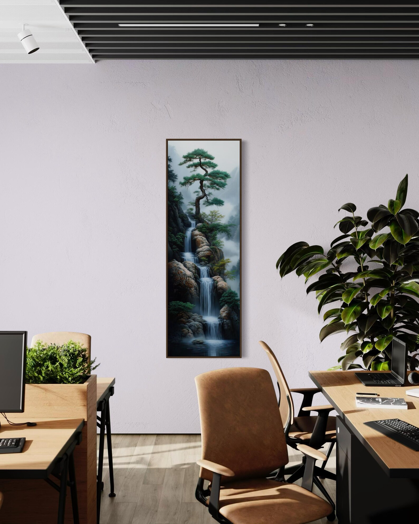 Zen Waterfall Wall Art - Tall Vertical Japanese Landscape Print With ...