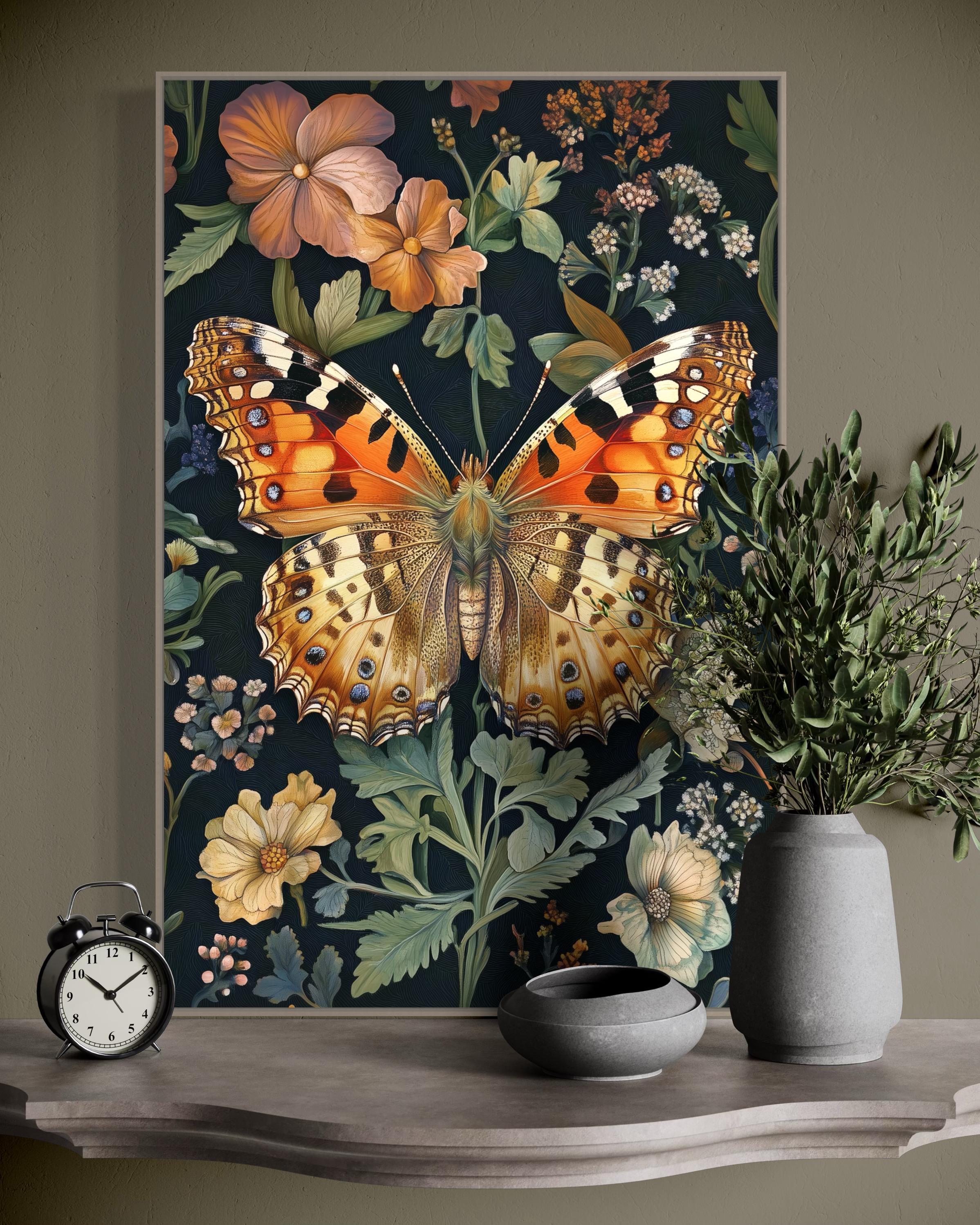 Butterfly Botanical Wall Art – Elegant Floral Canvas Print, Vintage ...