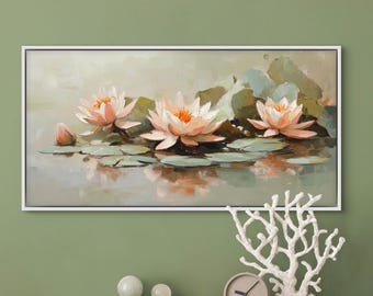 Lotus Flower Art Print – Soft Impressionist Water Lily Painting PRINT, Botanical Wall Decor, Tranquil Pond Floral Artwork on Canvas