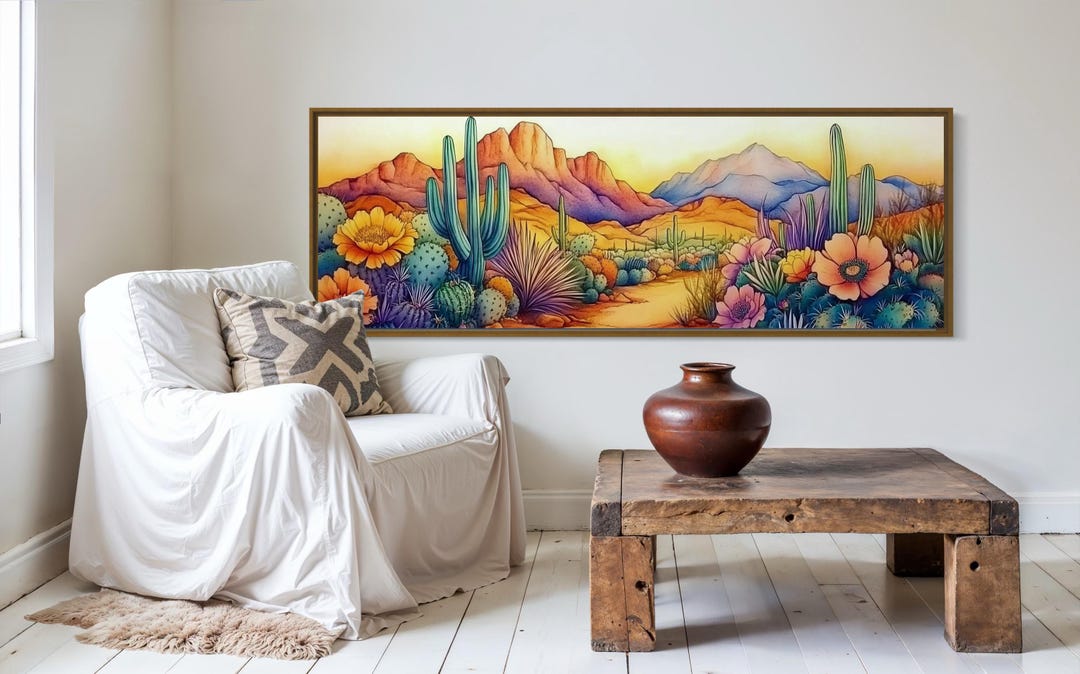 Desert Cactus Landscape Art Print – Colorful Southwest Wall Decor ...