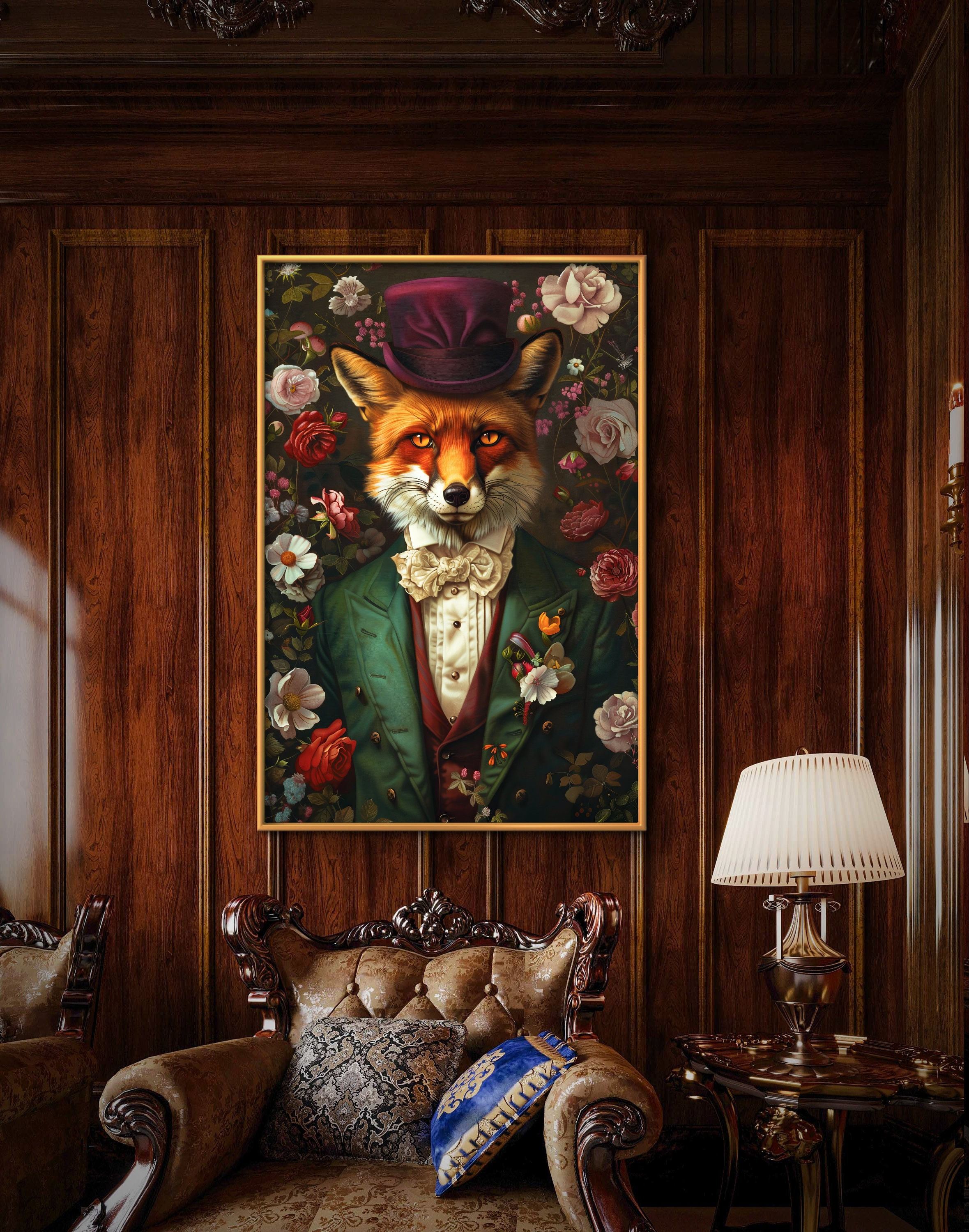 Victorian Fox Wall Art – Dark Academia Red Fox Print for Gothic