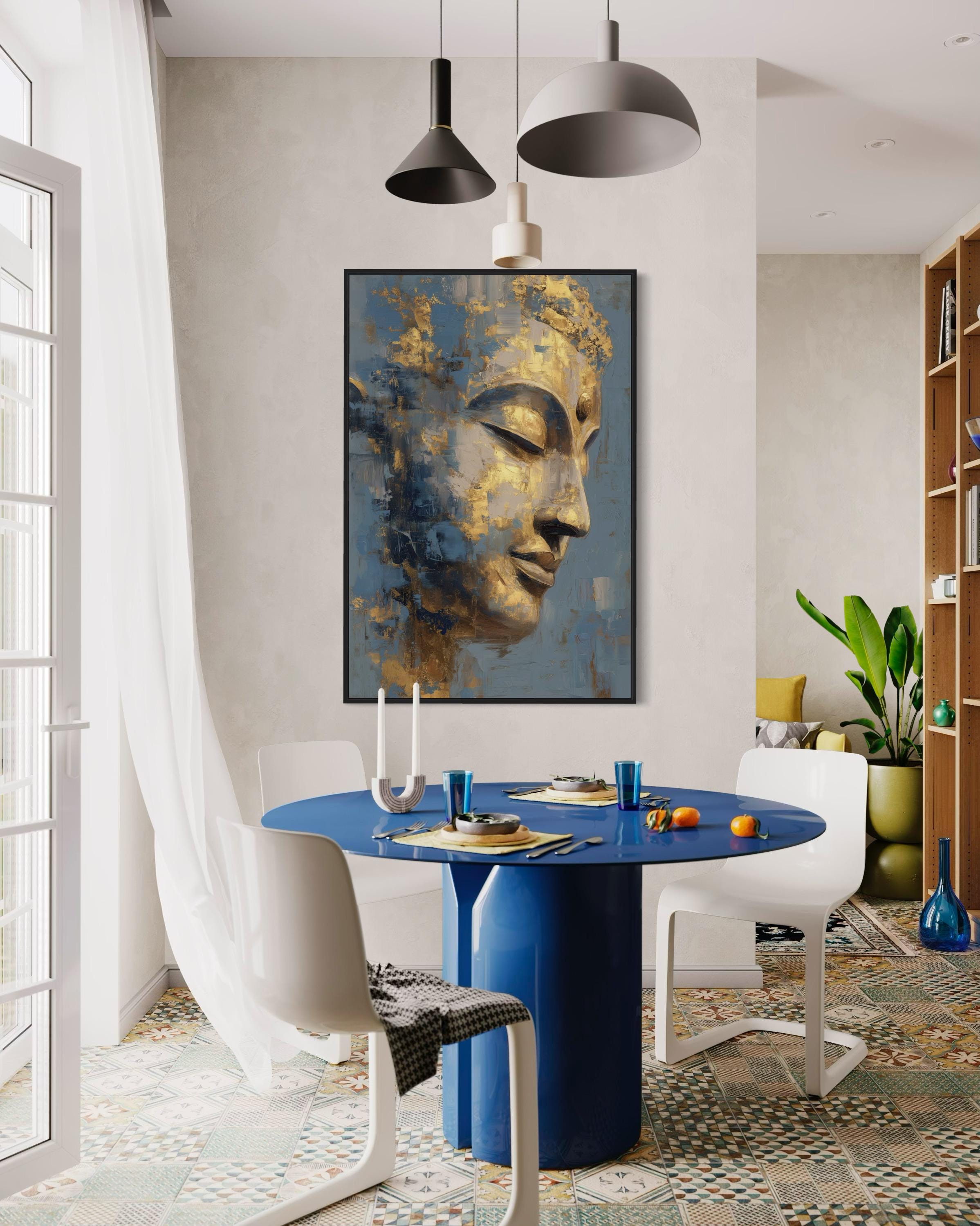 Gold & Blue Buddha Wall Art - Serene Abstract Buddha Face Print, Zen ...