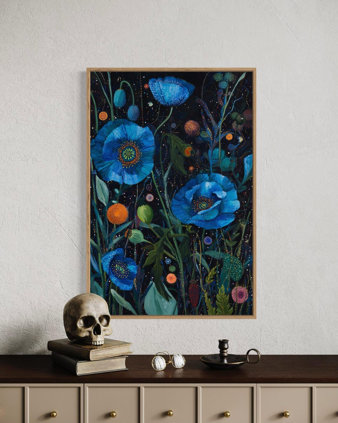 Blue Floral Wall Art – Abstract Poppy Flowers Print, Modern Botanical ...