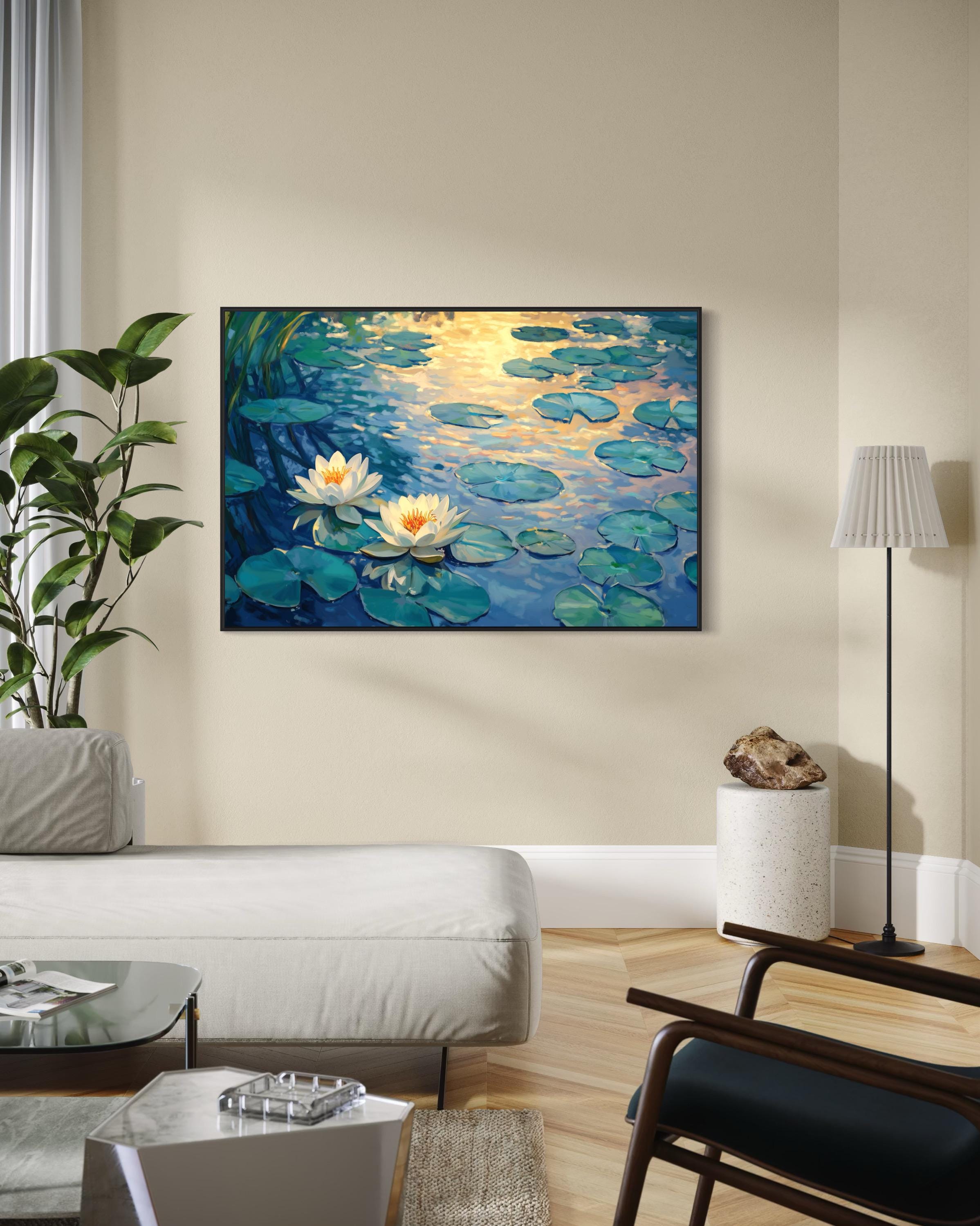 Water Lily Pond Art Print – Tranquil Botanical Wall Art, Monet-inspired ...