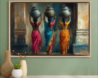 Elegante ritratto di donna indiana - Vibrante ritratto tradizionale del Sud Asia per l'arredamento etnico della stanza, civettuola e raffinata opera d'arte da parete