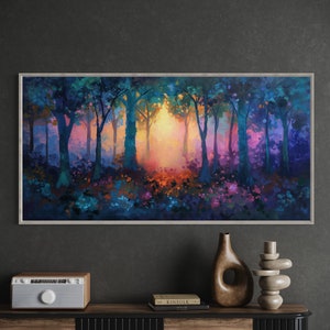 Magical Forest Art With Vibrant Colors, Serene Ambience In Enchanted Forest Art Print, Abstract Fantasy Forest Wall Art