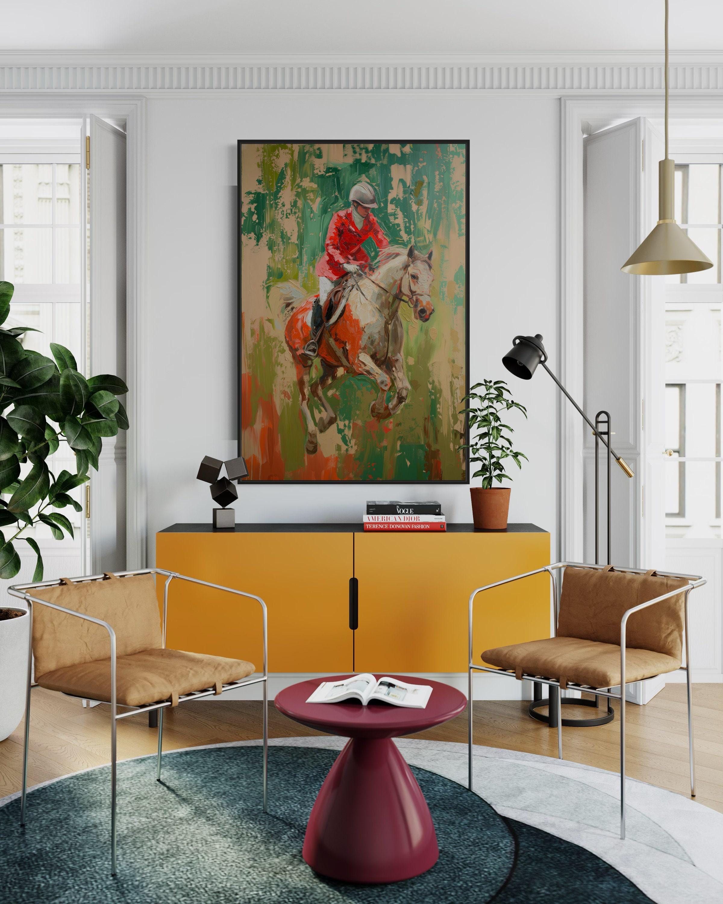 Impressionist Jockey and Horse Wall Art, Large Canvas Modern Art