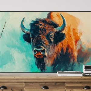 Majestic Bison Wall Art - Colorful Buffalo Canvas Print with Bold Wildlife Artwork, Perfect Rustic Lodge Decor for Modern Homes