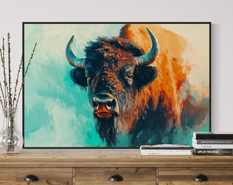 Majestic Bison Wall Art - Colorful Buffalo Canvas Print with Bold Wildlife Artwork, Perfect Rustic Lodge Decor for Modern Homes