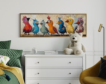 Colorful Birds Art Print – Whimsical Animal Wall Art, Playful Bird Print, Fun Vibrant Home Decor, Eclectic Nursery Print