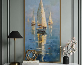 Sailboat Wall Art Print – Coastal Nautical Decor, Ocean Sailing Canvas, Seascape Print for Beach House or Lake Home, Serene Boat Art