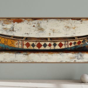 Vintage American Indian Canoe - Rustic Maritime Wall Art Print with Warm Tones, Perfect for Above Couch and Bed Spaces