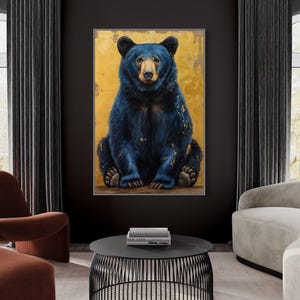 Black Bear Art - Woodland Animals Print with Golden Background, Perfect Wildlife Poster for Home Decore and Kids Room Decor