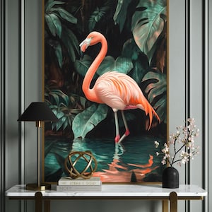 Flamingo Art Print – Tropical Bird Wall Art, Jungle Nature Decor, Pink Flamingo Illustration