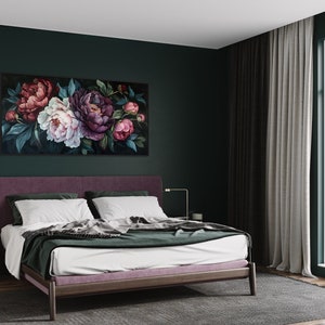 Midnight Bloom - A lush display of peonies in rich purples and delicate pinks, set against a deep, dark backdrop, exuding elegance and drama.