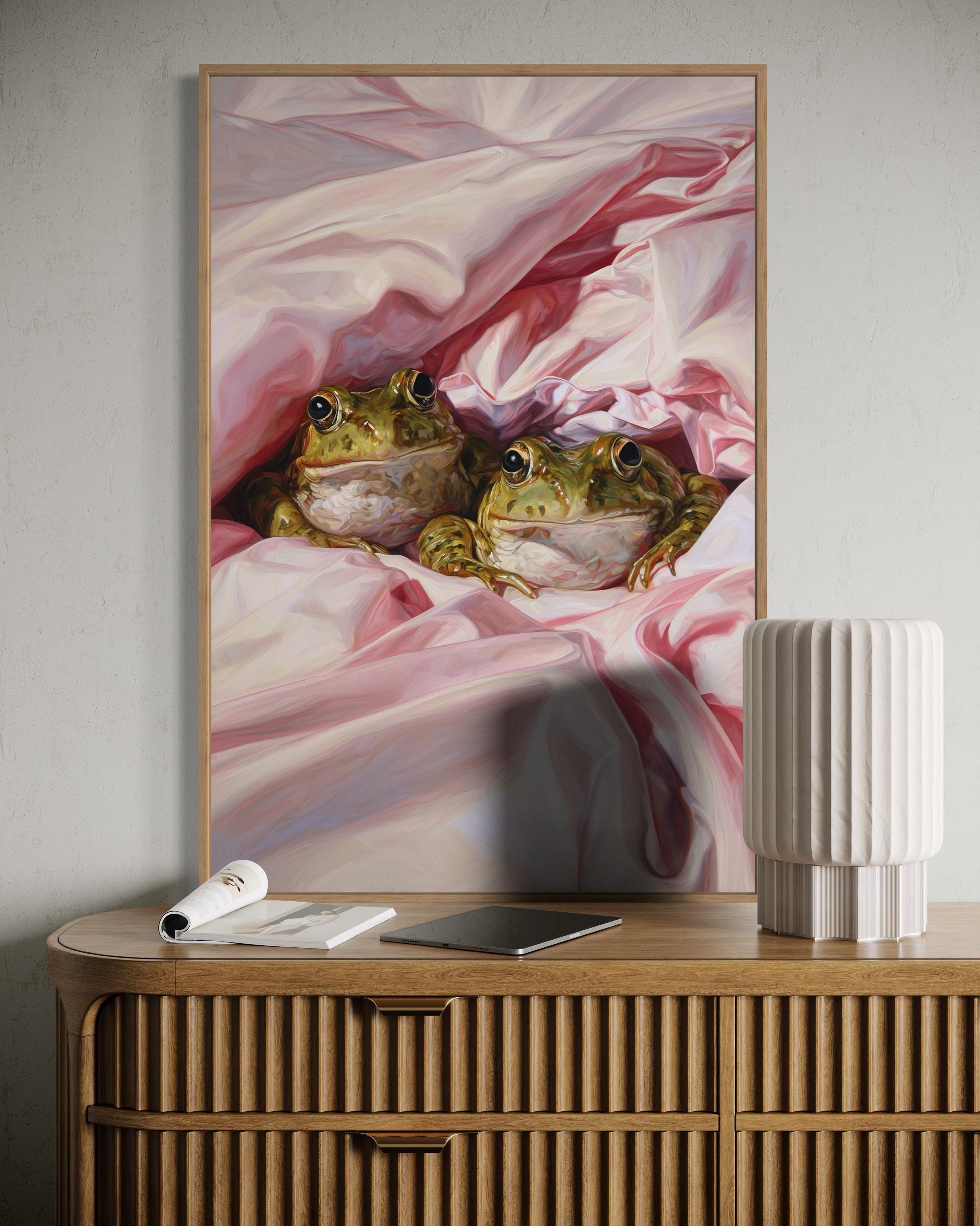 Cozy Frog Wall Art – Whimsical Animal Print, Realistic Green Frogs