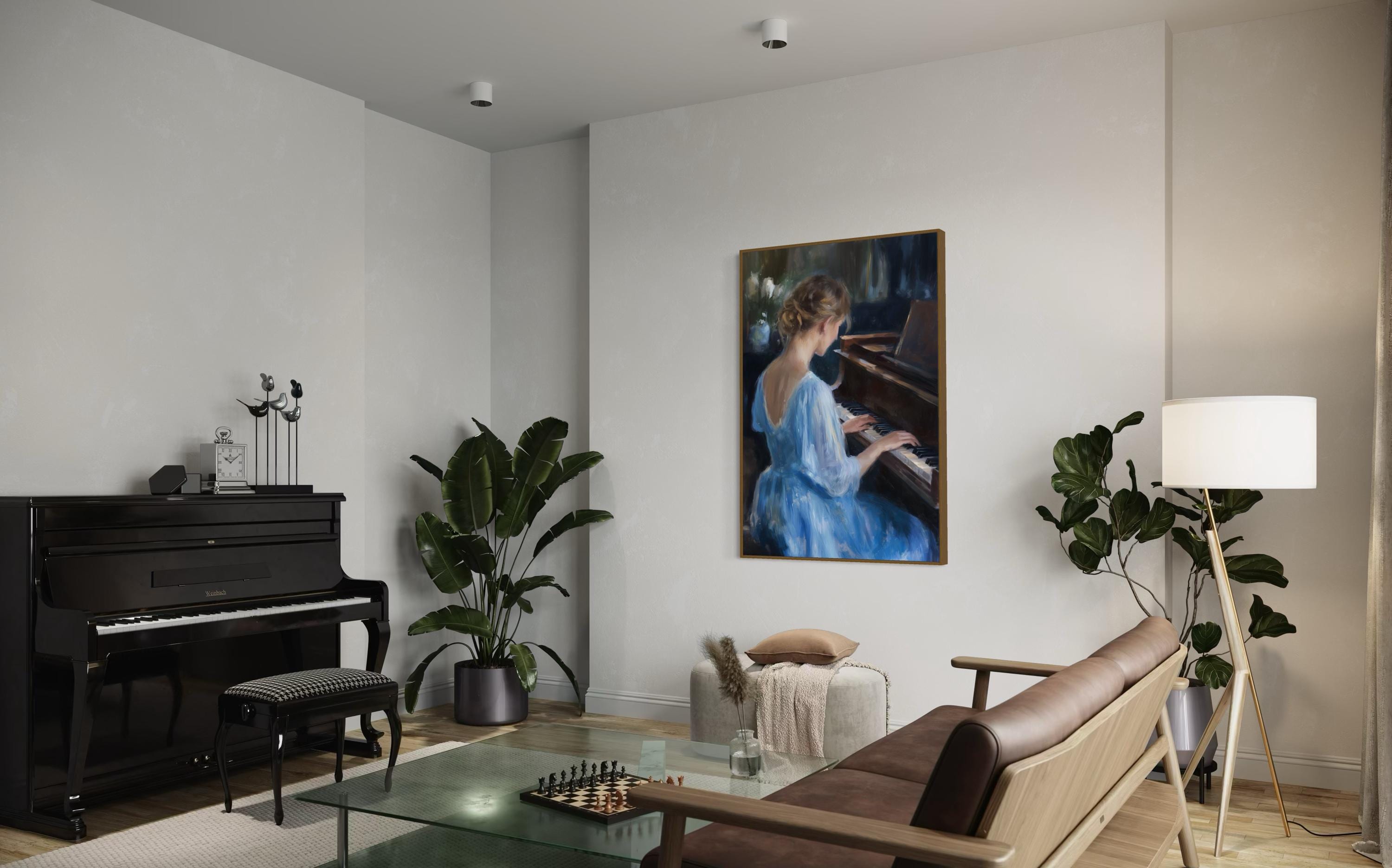 Elegant Piano Wall Art - Graceful Woman Playing Piano Canvas Print With ...