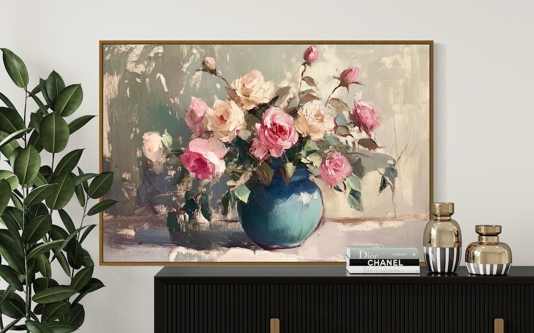 Vintage Rose Still Life Wall Art – Floral Print on Canvas or Poster ...