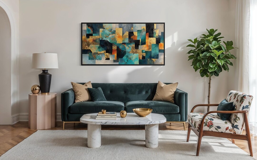 Teal & Gold Abstract Art Print - Modern Geometric Wall Decor ...