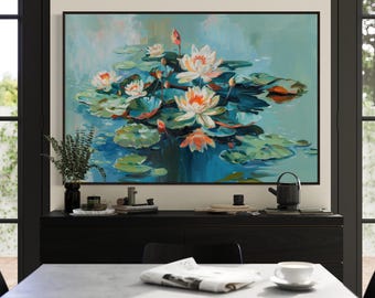 Lotus Serenity: Water Lily Wall Art - Tranquil Lotus Wall Art Print for Lake House Decor and Over The Couch Elegance