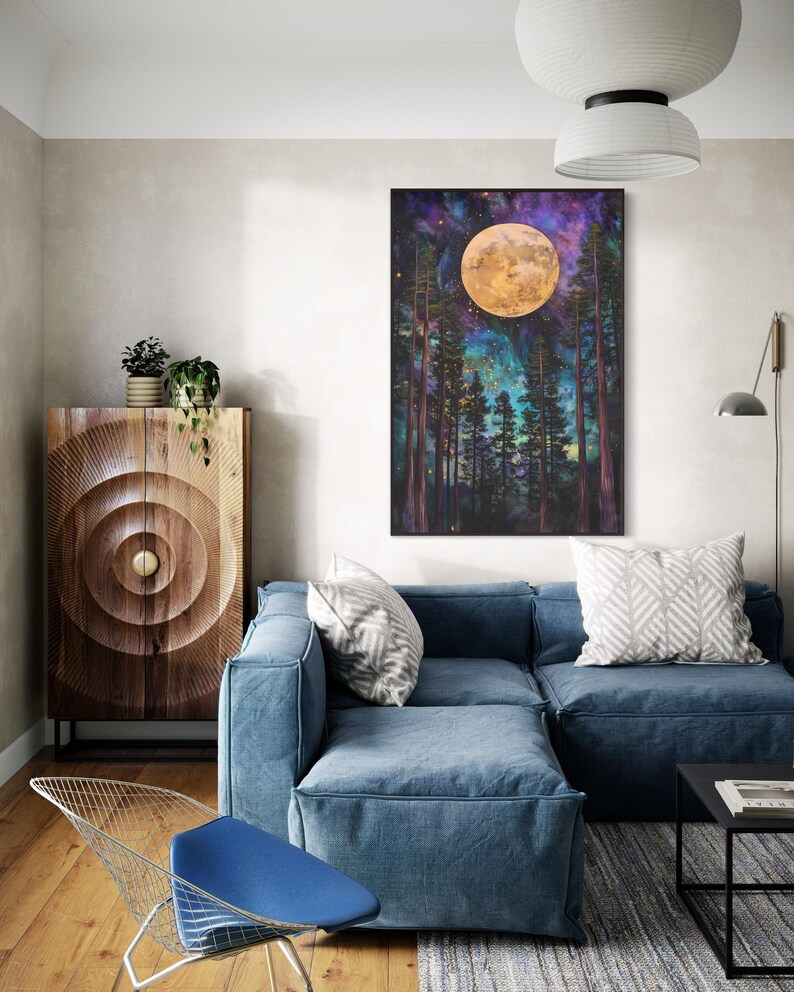 Enchanted Forest Wall Art - Mystical Full Moon Canvas With Celestial ...
