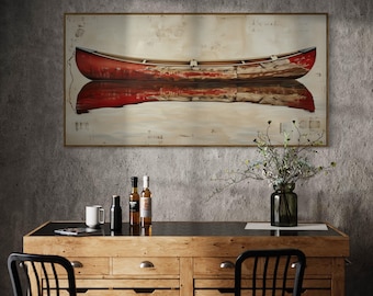 Vintage Canoe Art - Rustic Wall Decor, Relaxing Nautical Print for Lake House, Charming Home Decore Gift