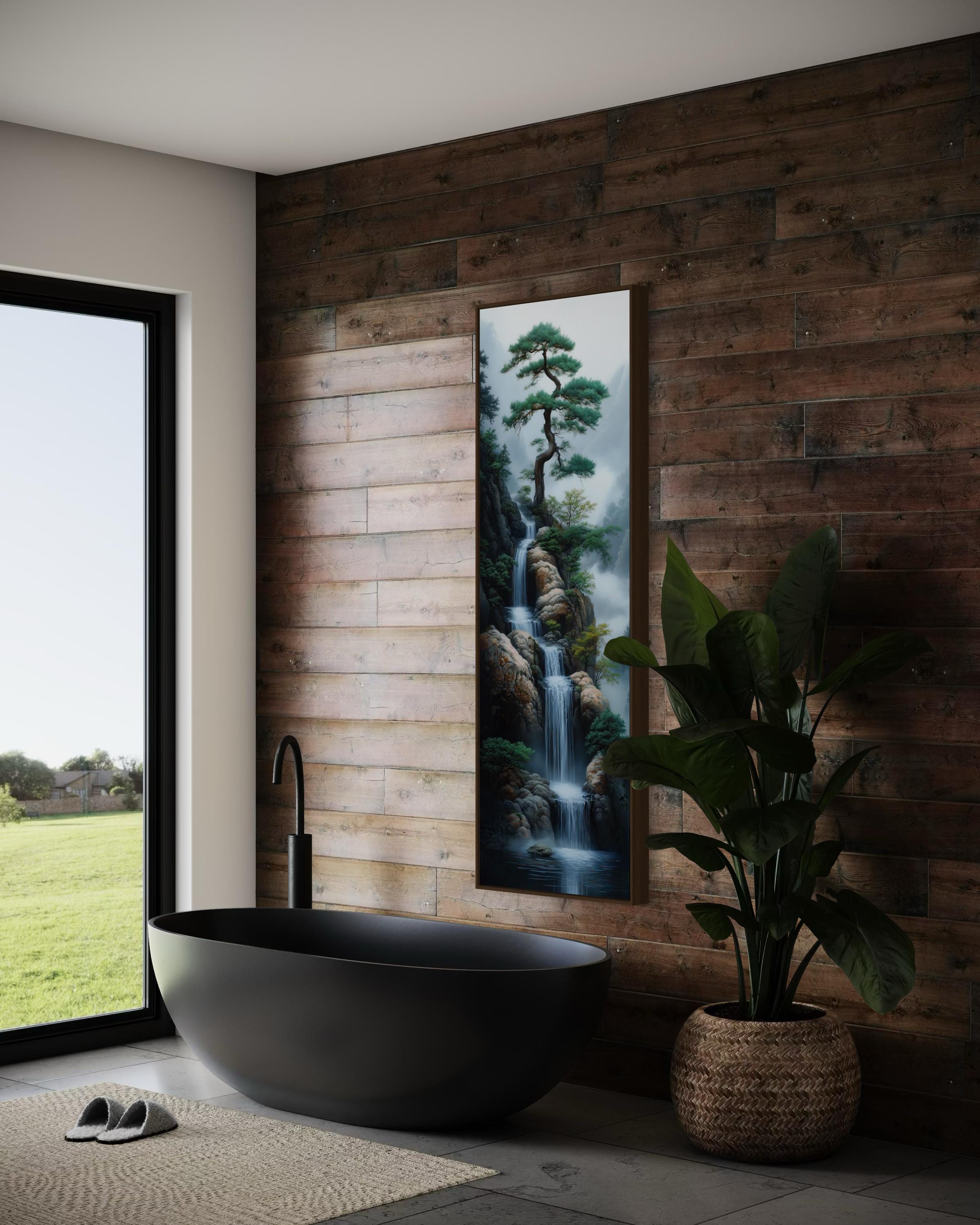 Zen Waterfall Wall Art - Tall Vertical Japanese Landscape Print With ...