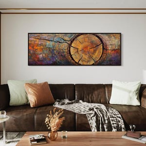 Abstract Tree Trunk Wall Art - Panoramic Wood Print with Earthy Tones, Rustic Nature-Inspired Decor, and Long Narrow Artwork