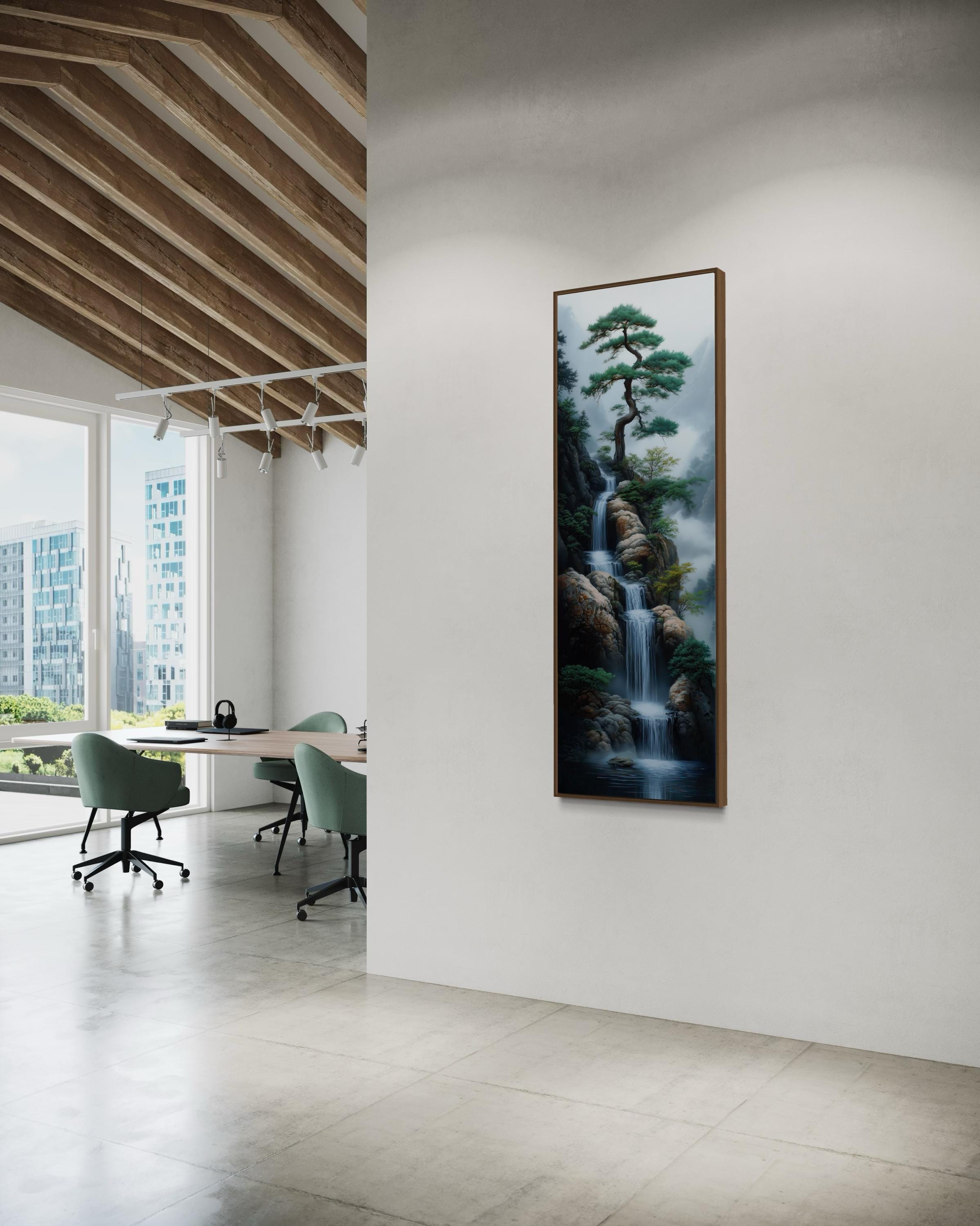 Zen Waterfall Wall Art - Tall Vertical Japanese Landscape Print With ...