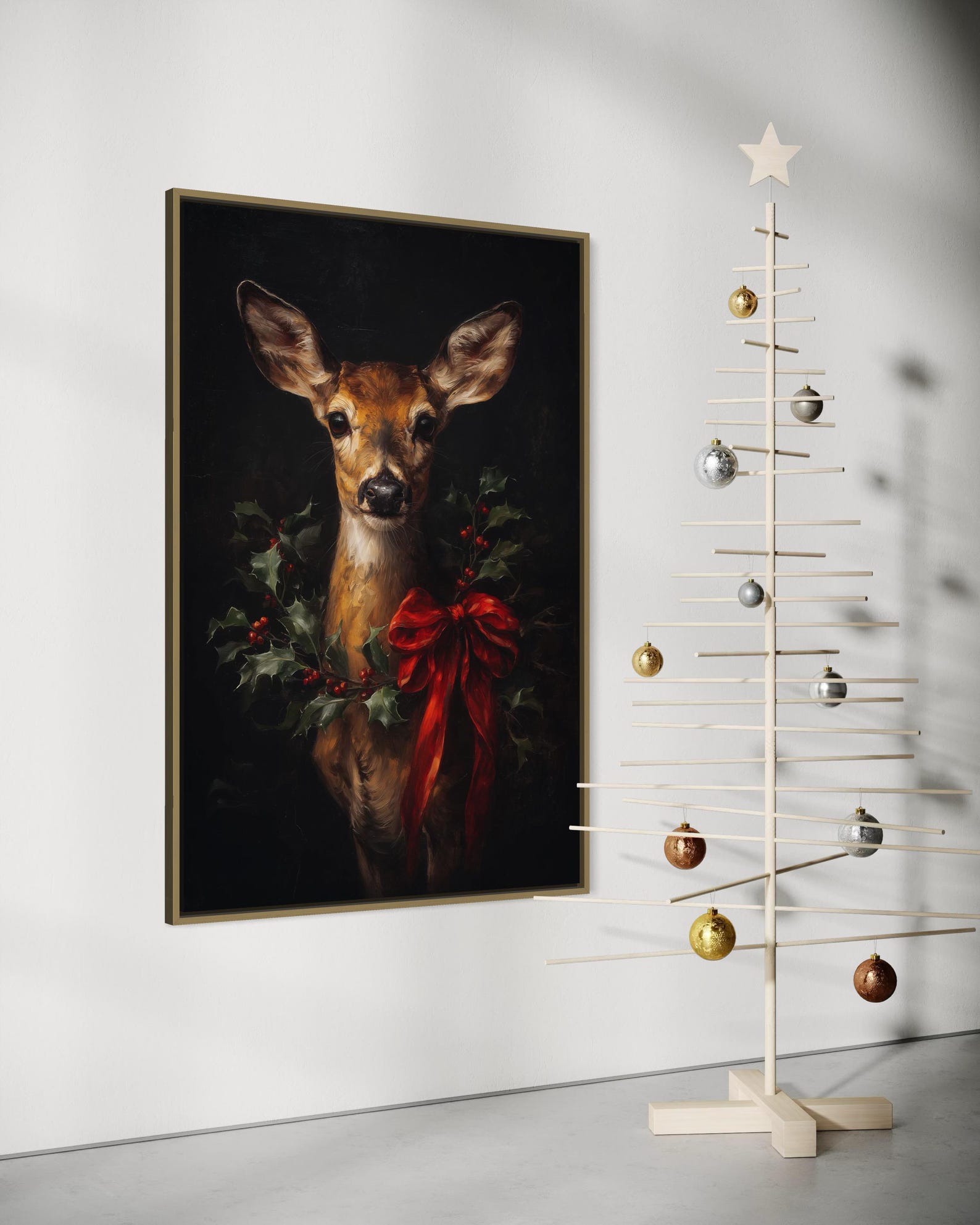 Christmas Deer Wall Art – Festive Woodland Animal Print, Rustic Holiday ...