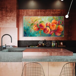 Just Peachy - Vibrant Peach Tree Fruit Painting Print, Colorful Nature Scene Art Print for Kitchen and Restaurant Wall Decor image 6