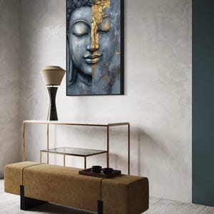 Modern Buddha Face Wall Art – Zen Gold and Gray Canvas or Poster ...
