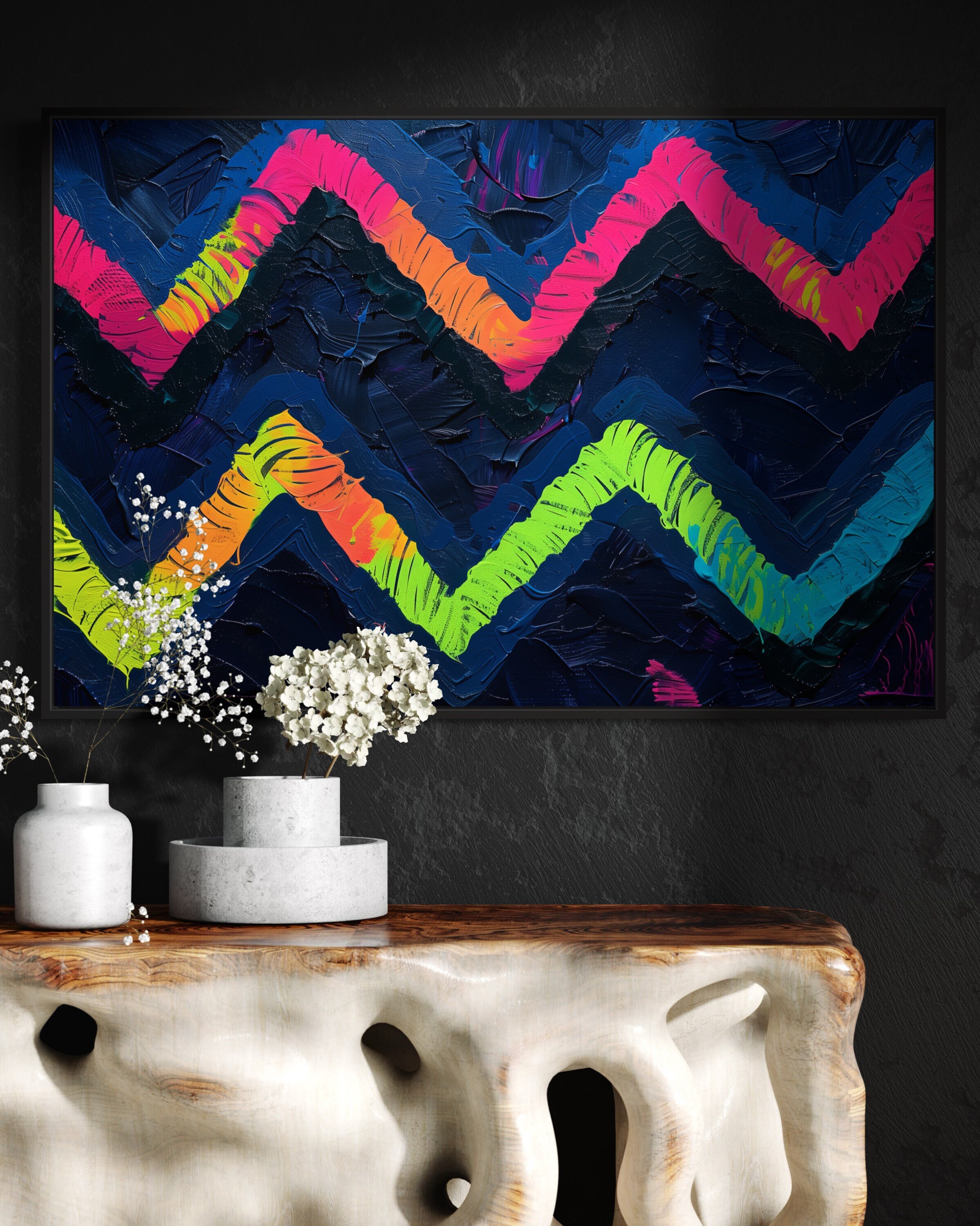 Zigzag Wall Art - Vibrant Abstract Canvas Print With Bold Colors