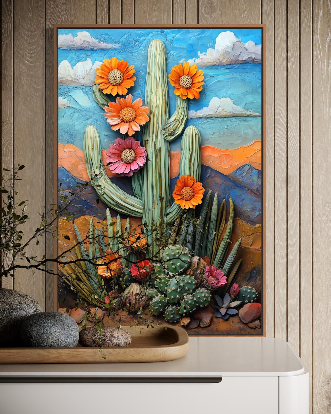 Southwestern Cactus Wall Art – Colorful Desert Art Print, Boho Floral ...