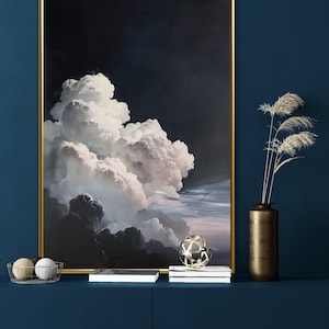 Dark Sky: Dramatic Black and White Cloud Painting Print - Peaceful Bedroom and Cottage Artwork, Night Sky Print for Hallway Wall Art