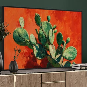 Bold Cactus Wall Art Print – Vibrant Modern Boho Decor, Prickly Pear Plant Poster Or Canvas, Southwestern Botanical Accent Art