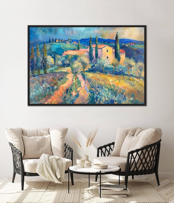 Rustic Tuscany: Colorful Italian Landscape Print With Vibrant