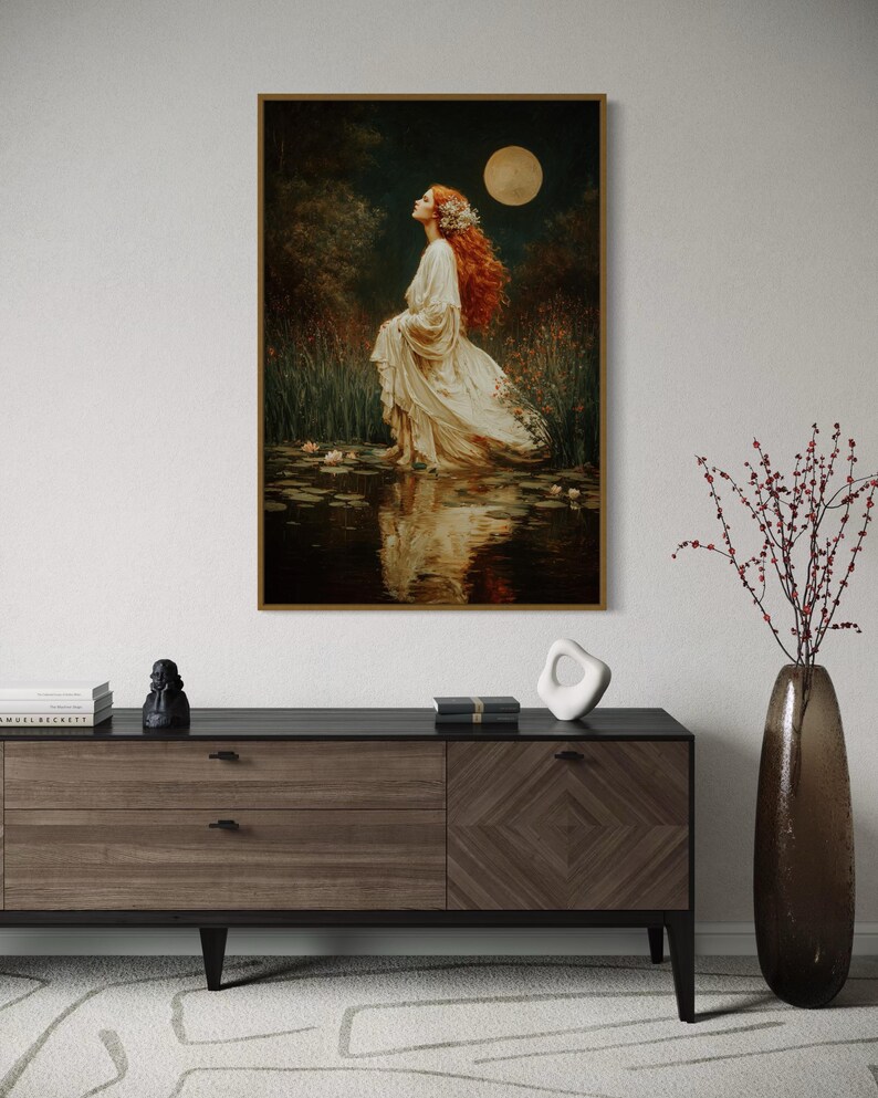 Moonlit Goddess Art Print – Mystical Woman in White Dress, Fantasy Full ...