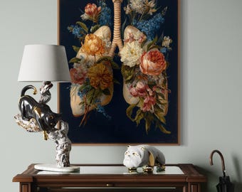 Surreal Floral Lungs Anatomy Art Print – Botanical Human Body Illustration