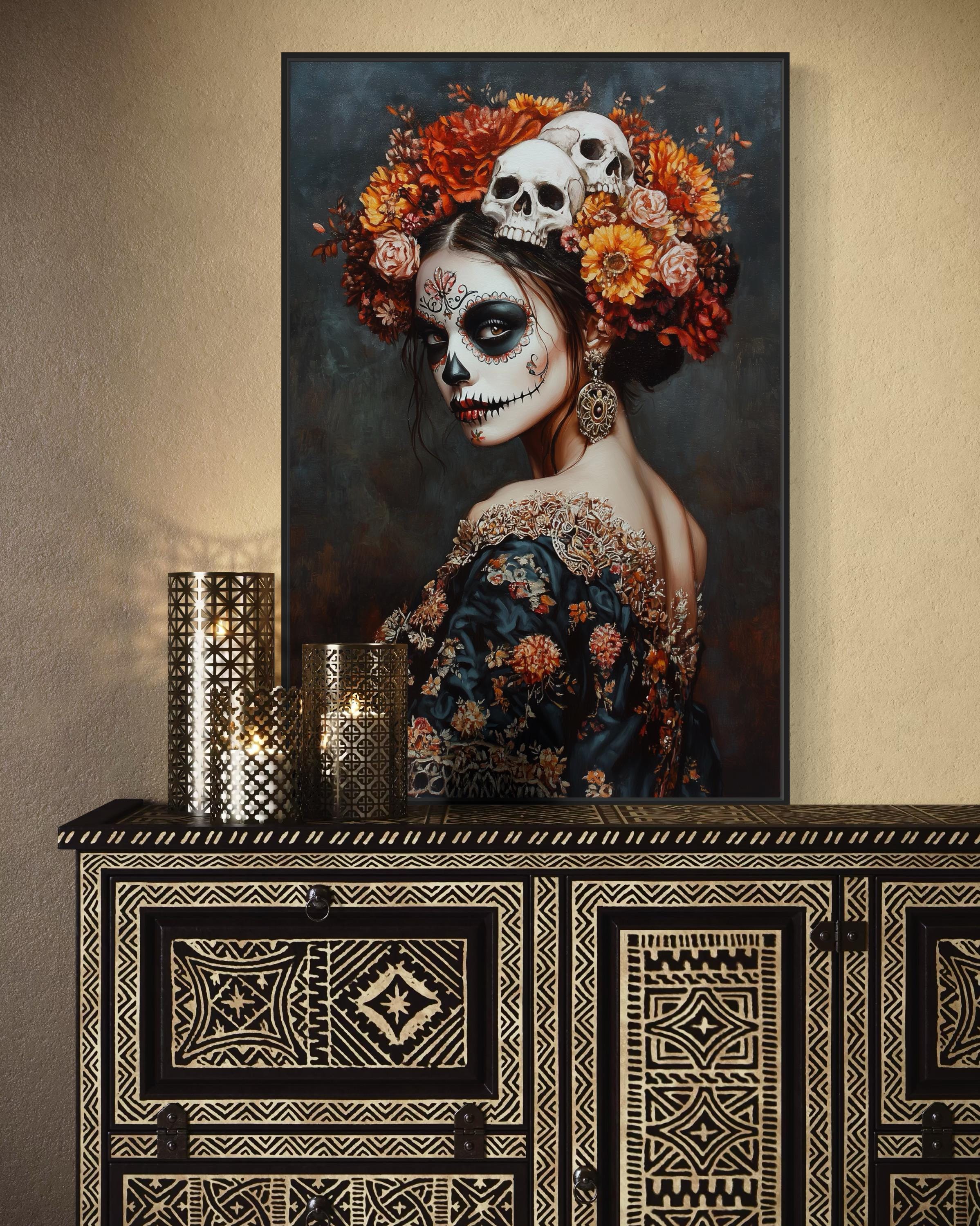 Day of the Dead Sugar Skull Canvas – Colorful Calavera Portrait