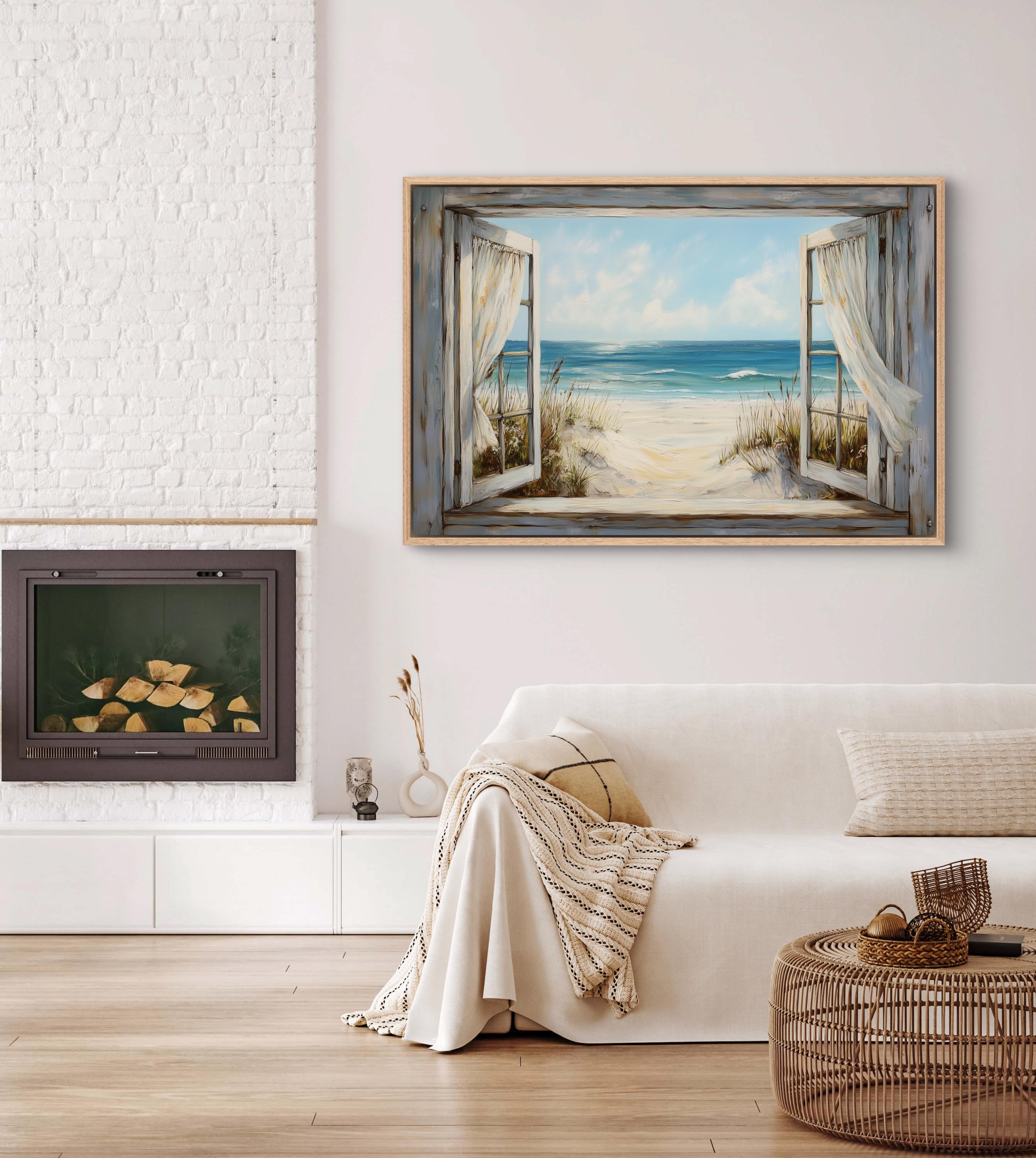 Coastal Window View Canvas – Serene Beach Wall Art, Nautical Home Decor ...