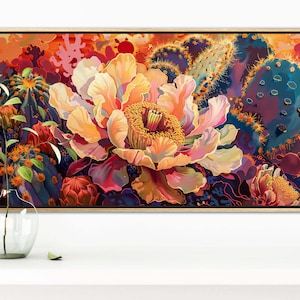 Blooming Desert Flower - Prickly Pear Cactus Flower Art Print, Vibrant Over The Couch Decor, Arizona Wall Art with Blooming Desert