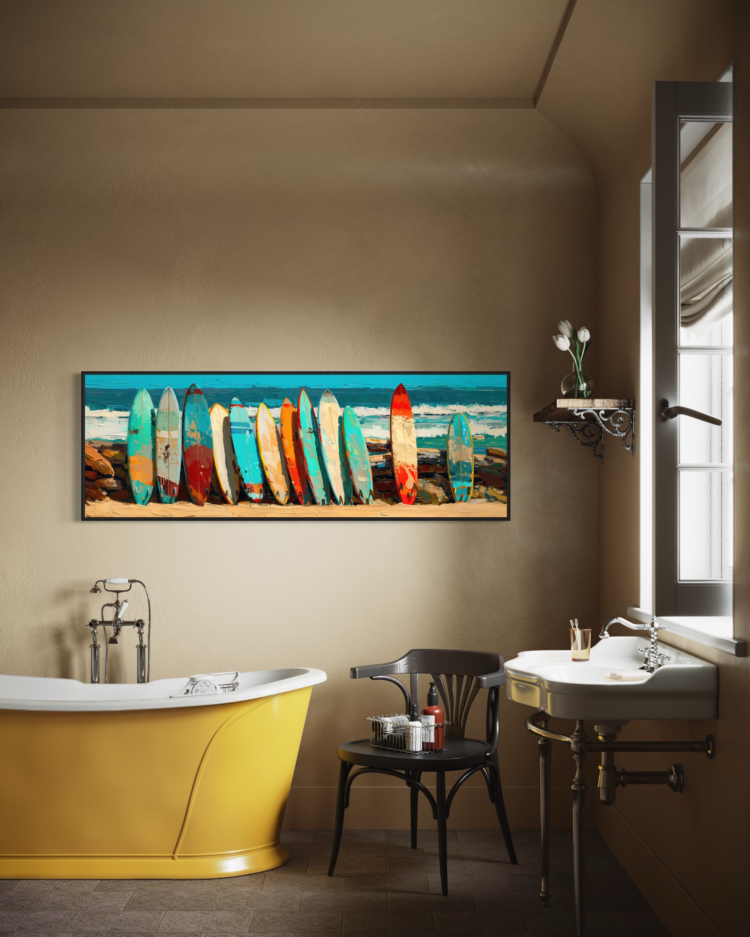 Panoramic Surfboard Wall Art - Coastal Beach House Decor, Narrow ...