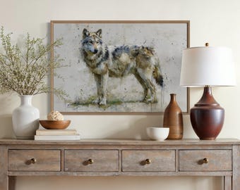 Nordic Wolf Wall Art – Wild Animal Watercolor Poster, Rustic Woodland Home Decor