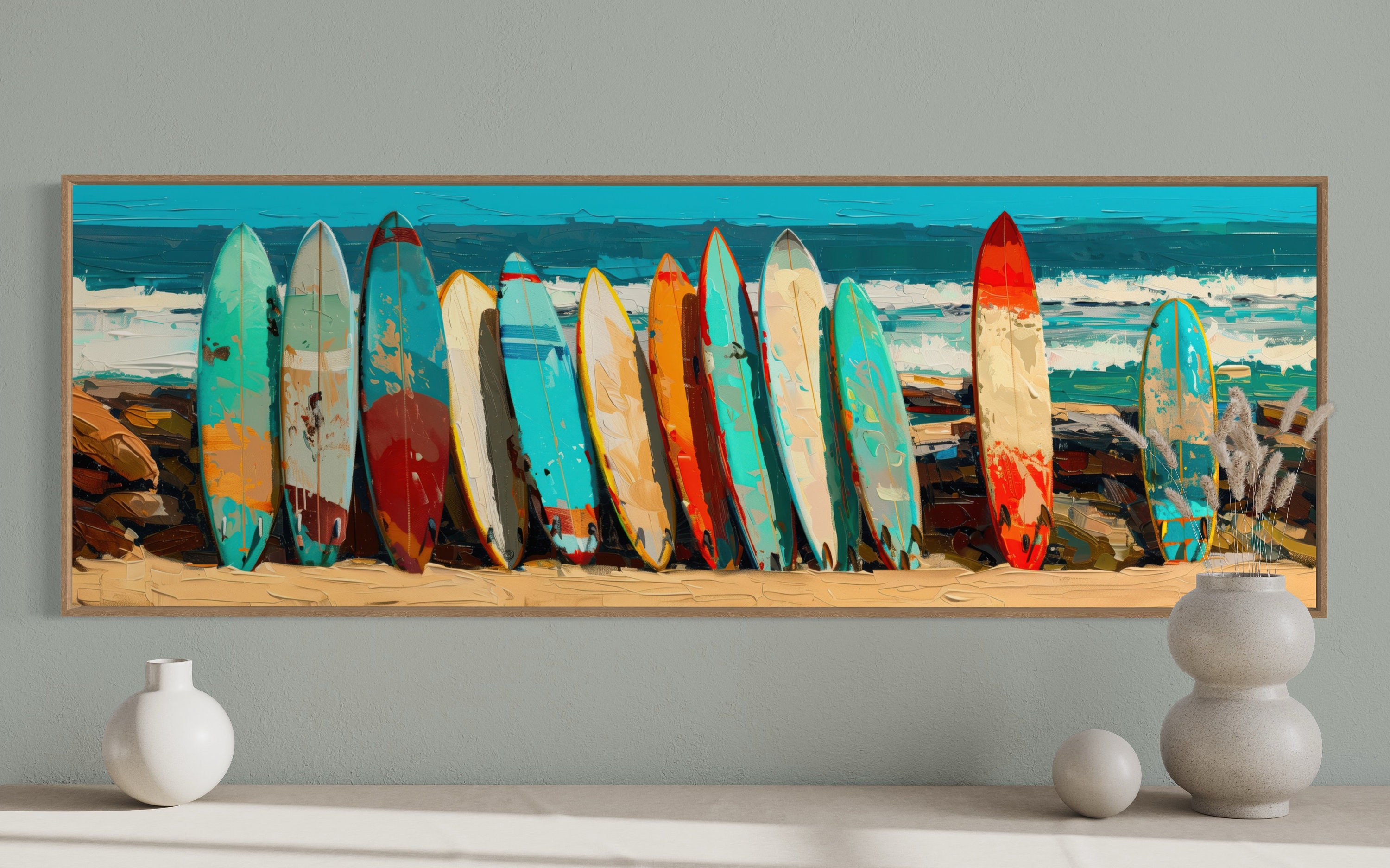 Panoramic Surfboard Wall Art - Coastal Beach House Decor, Narrow ...