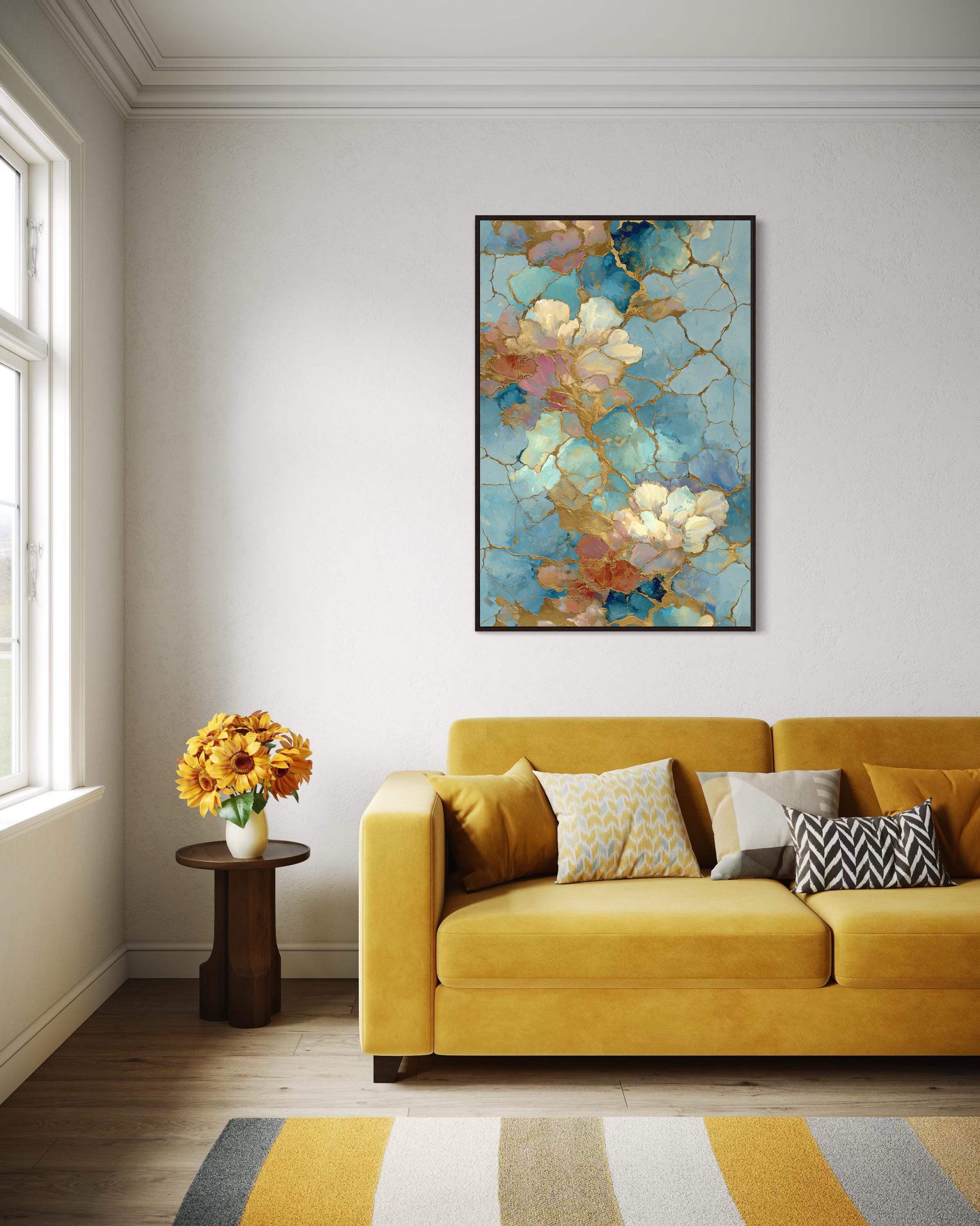 Wee Blue Coo Quadro Moderno Astratto Fiori E Vaso – Tela Premium 61x61 Cm, Fatta In Scozia