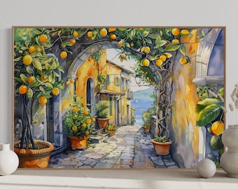 Amalfi Lemon Tree Breeze: Panoramic Italian Street Scene Art Amalfi Lemon Tree Breeze: Panoramic Italian Street Scene Art