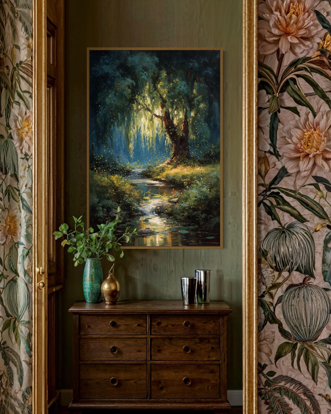 Enchanted Willow Tree Art Print – Magical Forest Wall Decor With ...
