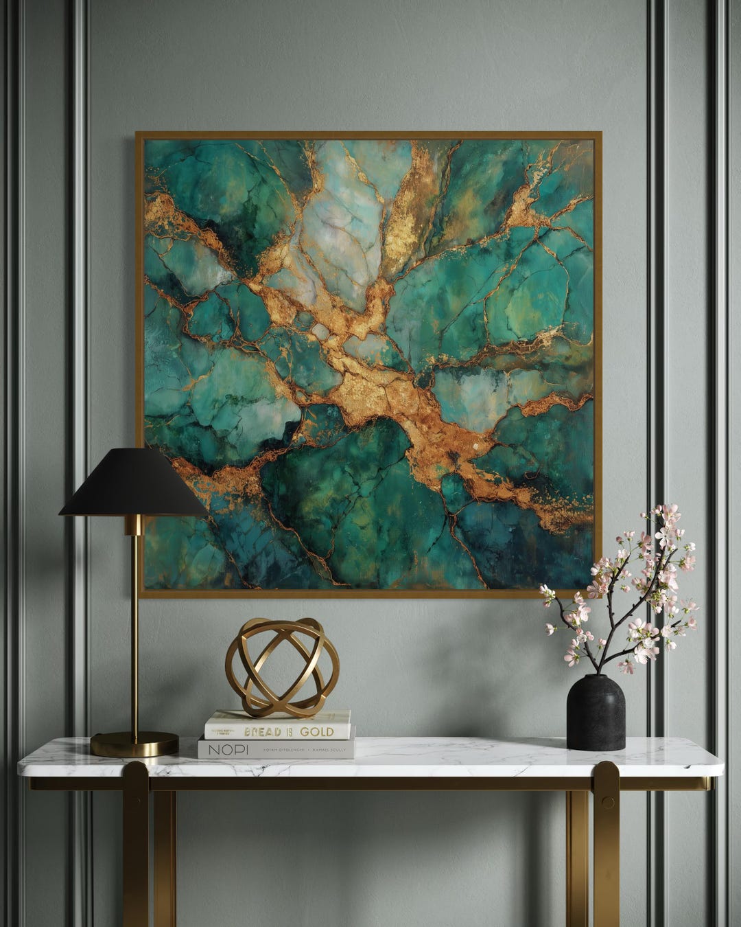 Teal and Gold Abstract Wall Art Print – Luxury Modern Home Decor ...